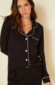 Bella Long Sleeve Pajama Set in Black w/ Ivory Piping