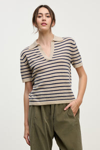 Yael Striped S/S Polo Oatmeal Navy