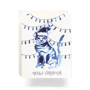 Indigo Meowy Christmas Greeting Card: Single Card