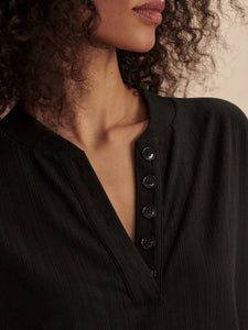 Kasey Mock Placket Rib Tee Black