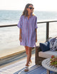 Rosemary Short Sleeve Shirtdress Blue Red Textured Stripe