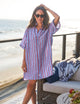 Rosemary Short Sleeve Shirtdress Blue Red Textured Stripe