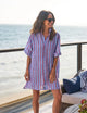 Rosemary Short Sleeve Shirtdress Blue Red Textured Stripe