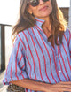 Rosemary Short Sleeve Shirtdress Blue Red Textured Stripe