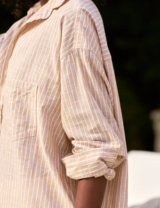 Shirley Oversized Casual Cotton Button Up in Sand Stripe