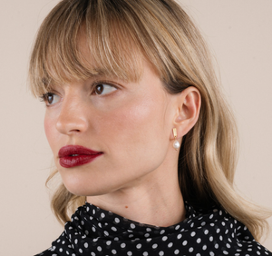 Rectangle Pearl Drop - Gold Earrings