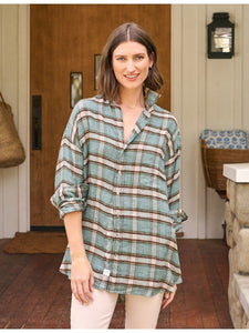 Shirley Oversized Button Down in Green Sand Black Plaid