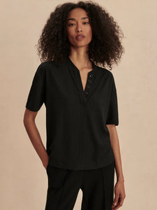 Kasey Mock Placket Rib Tee Black