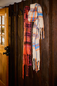 Highland Plaid Skinny Scarf Ivory Combo