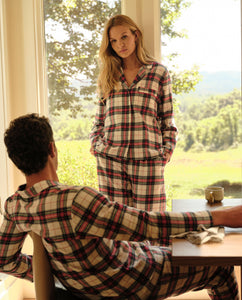 Flannel Long PJ Set Tartan Plaid Ivory Holly