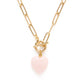 Roxy Chain Toggle Clasp Heart Necklace: Rose Quartz