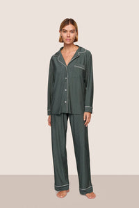Gisele Printed TENCEL™ Modal Long PJ Set Duo Stripe Pine Ivory