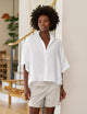 Rosie Short Sleeve Button Up White Linen