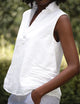 Olivia Popover Tank White Tattered Denim