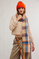 Highland Plaid Skinny Scarf Ivory Combo