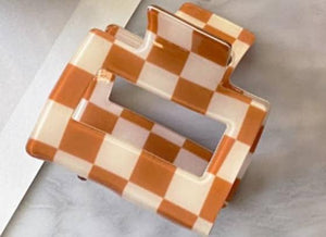 Camila Checkered 2-Inch Hair Clips in Toffee