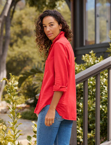 Eileen Relaxed Button-Up Shirt in Crimson Red