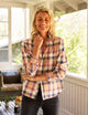 Eileen Relaxed Button-Up Shirt In Italian Flannel Camel And Navy With Orange Plaid