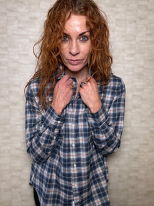 Eileen Relaxed Button Up Grey Red Plaid