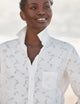 Eileen Relaxed Button-Up Shirt Textured White Flowers
