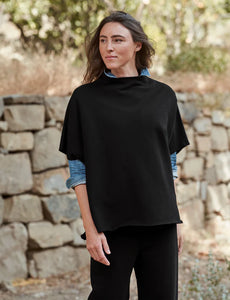 Audrey Funnel Neck Capelet in Black Fleece