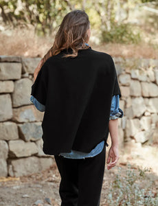 Audrey Funnel Neck Capelet in Black Fleece