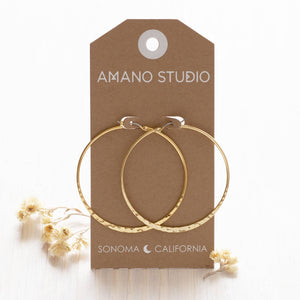 2" Hammered Hoop Earrings: Gold