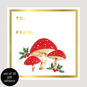 Mushroom Holiday Gift Tags- Set of 10