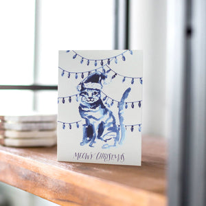 Indigo Meowy Christmas Greeting Card: Single Card