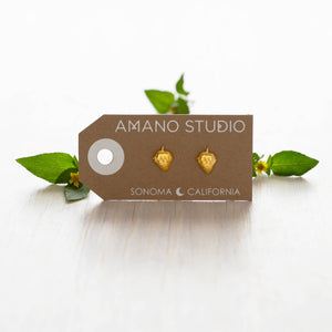 Golden Strawberry Stud Earrings