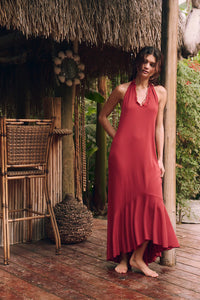 Alix Halter Midi in Red Pearl