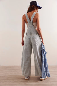 Good Luck Striped Overalls in Indigo Railroad