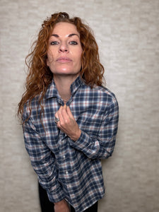 Eileen Relaxed Button Up Grey Red Plaid