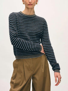 Cashmere Textured Stripe Crew Blue Combo