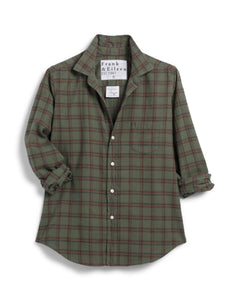 Barry Tailored Button-Up Flannel Shirt in Green and Brown Plaid