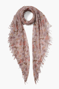 Mauve Chalk Floral Cashmere And Silk Scarf