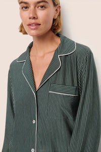 Gisele Printed TENCEL™ Modal Long PJ Set Duo Stripe Pine Ivory