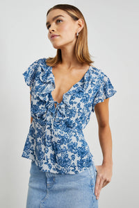 Carmine Floral Blouse in Chambray