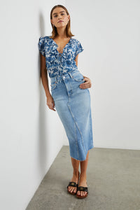 Carmine Floral Blouse in Chambray