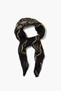 Embroidered Floral Bandana Jet Black