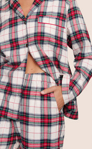 Flannel Long PJ Set Tartan Plaid Ivory Holly