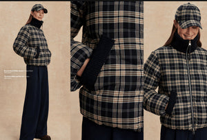 Bryony Short Puffer Jacket Navy Check