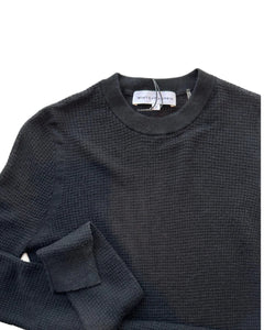 Superfine Cashmere Blend Waffle Crewneck Black