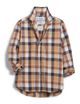 Eileen Relaxed Button-Up Shirt In Italian Flannel Camel And Navy With Orange Plaid