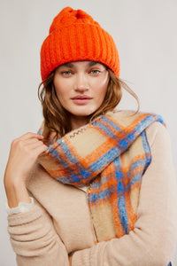 Highland Plaid Skinny Scarf Ivory Combo