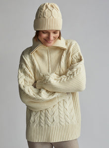 Daria Half Zip Cable Knit Winter White