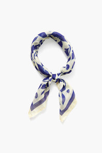 Printed Bordered Scarf in Blue