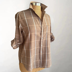 Eileen Flannel Camel, Cream Windowpane