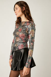 Printed Gold Rush L/S Top in Midnight