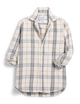 Eileen, Relaxed Button-Up Flannel Shirt in Camel and Cream with Gray Plaid